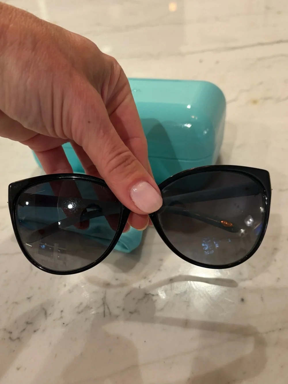 Tiffany & Co. Women’s Black Oversized Cat Eye Sunglasses with Tiffany Blue Case